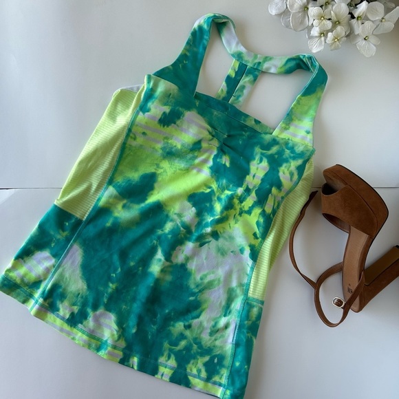 The North Face green tie dye workout tank performance yoga vaporwick - Picture 5 of 10